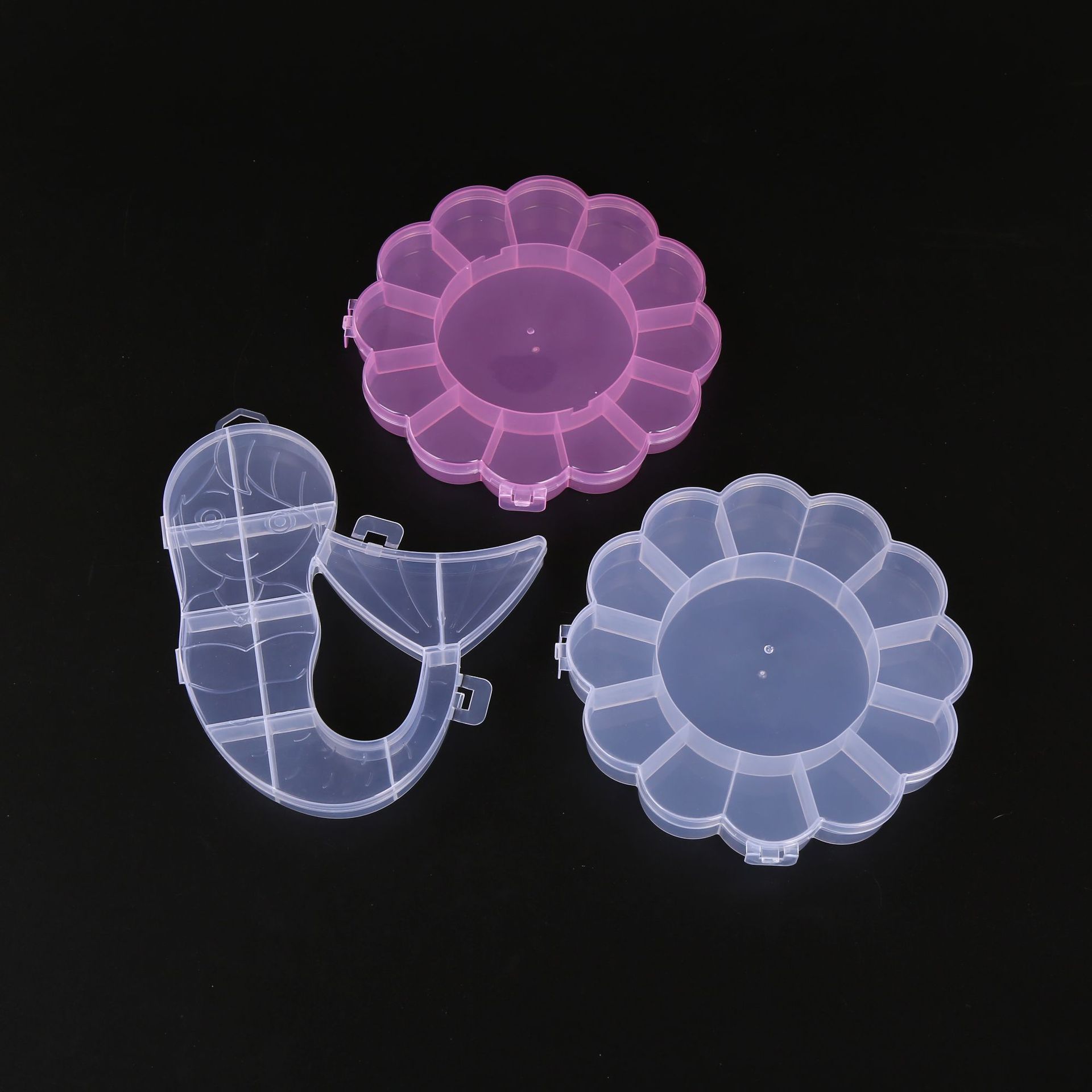 Pp material Plum Blossom caja de plástico pequeña banda de goma pulsera DIY compartimiento de joyería tocado caja de almacenamiento caja de plástico Mermaid