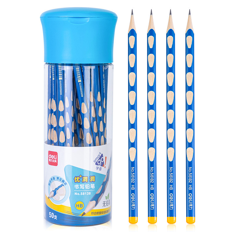 Deli Dongdong lápiz especial para estudiantes de primaria Bolígrafo de agujero de primer y segundo grado HB barril postura de agarre correctivo jardín de infantes principiante