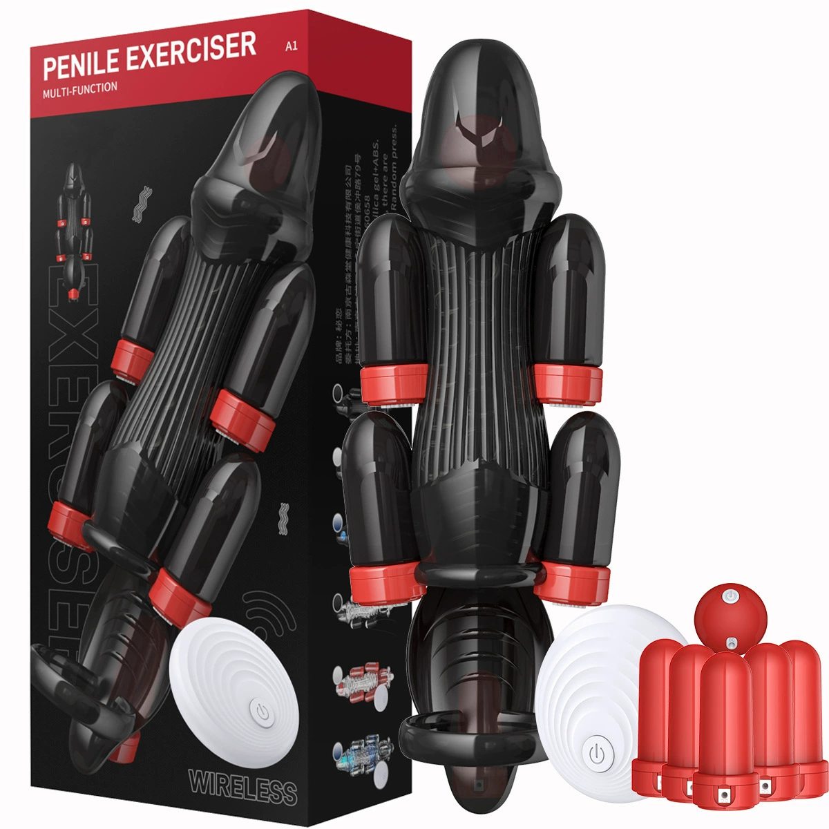 Wireless Penis Vibration Massager (Moonuo) PROMAX 12th Gen, One-to-Six Trainers, Transparent/Black