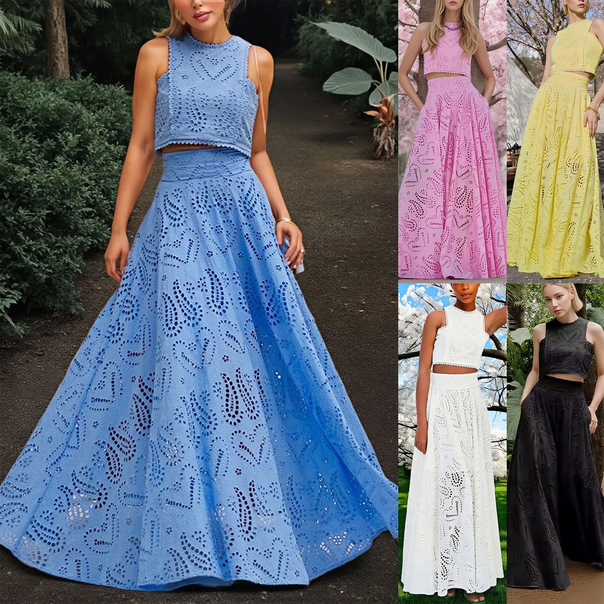 European and American Amazon Foreign Trade Cross-Border Women's Casual Fashion Sleeveless Pocket Long Dress Two-Piece Set for Women