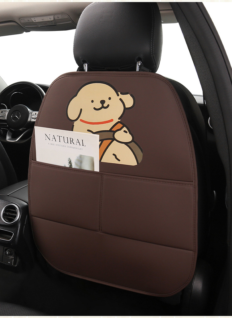 Car Anti-Kick Pad, Kidsren's Seat Back Anti-Kick and Anti-Stain Pad, Rear Seat Anti-Stain Pad, Cartoon Cute Puppy Leather Pad