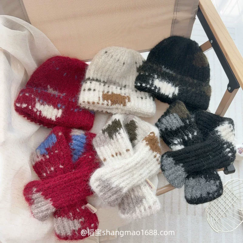 Keep warm woolen windproof scarf, travel children's set, increased thickness
