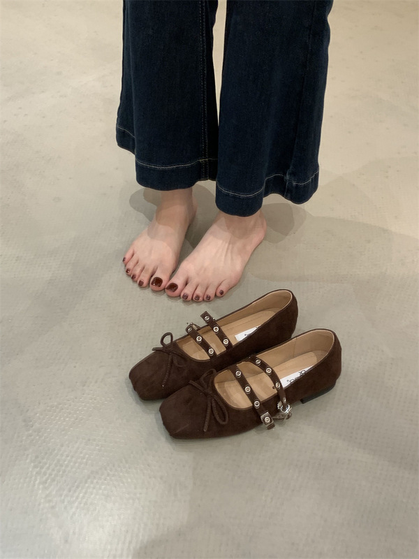 法式交叉皮带扣芭蕾舞鞋女2025新款红色玛丽珍鞋小香风蝴蝶结单鞋|undefined