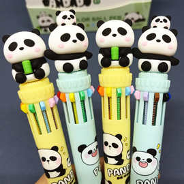 KK7962可爱熊猫宝宝硅胶按动十色笔卡通熊猫竹子按动手账笔原子笔
