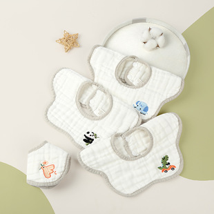 Cartoon cotton gauze children's eating bib for new born, with embroidery, increased thickness 4