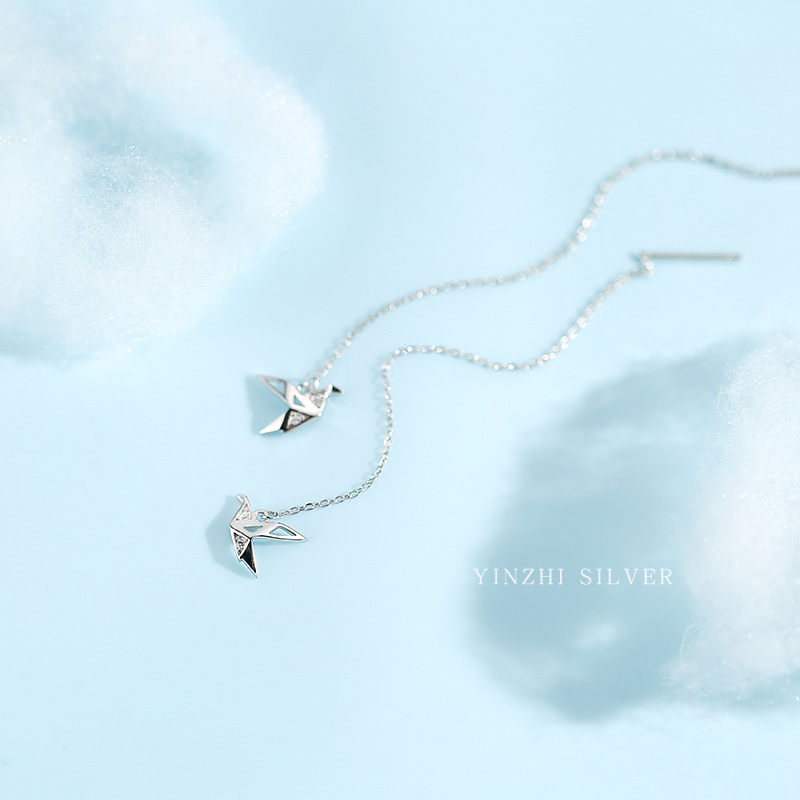 Pendientes de borla de Plata de Ley 925 para mujeres 2021 nuevos pendientes de grúa de papel de moda pendientes largos elegantes pendientes image 5