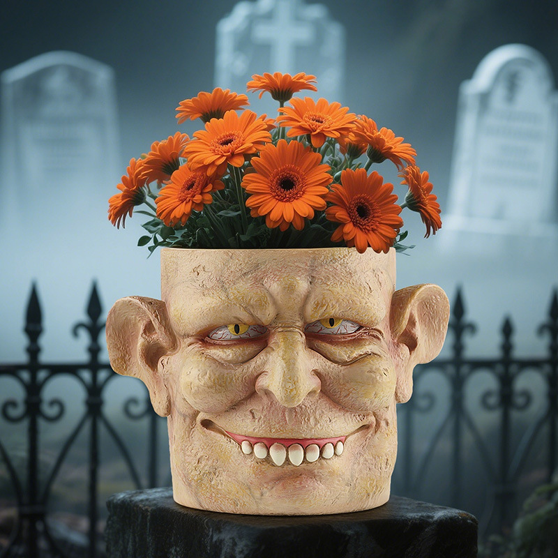  creative face Ghost Head funny horror expression resin flower pot garden desktop succulent green plant pot decoration