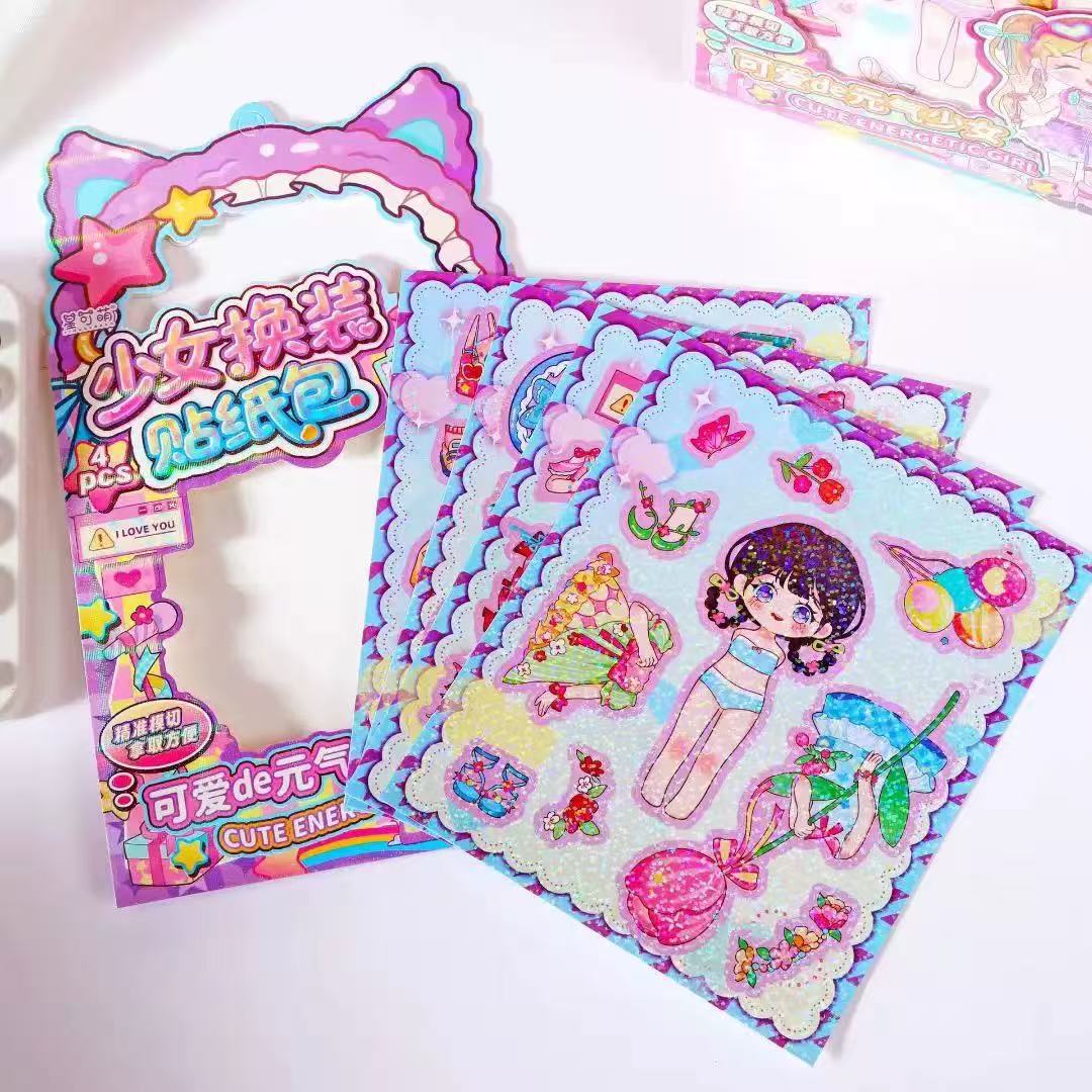 Cartoon cambio de ropa pegatinas bolsas coloridas pegatinas DIY juguetes para chicas vestido vestido princesa creativo libro de regalo lote