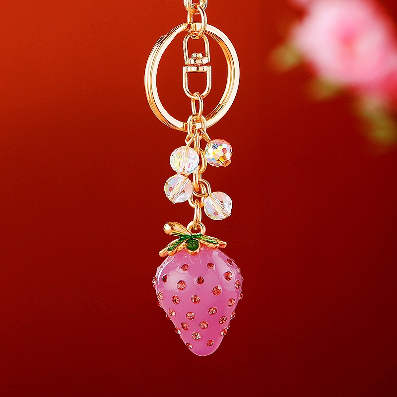 Creativo lindo diamante fruta pequeño limón llavero del coche bolso de las mujeres colgante de metal llavero anillo de regalo de dibujos animados