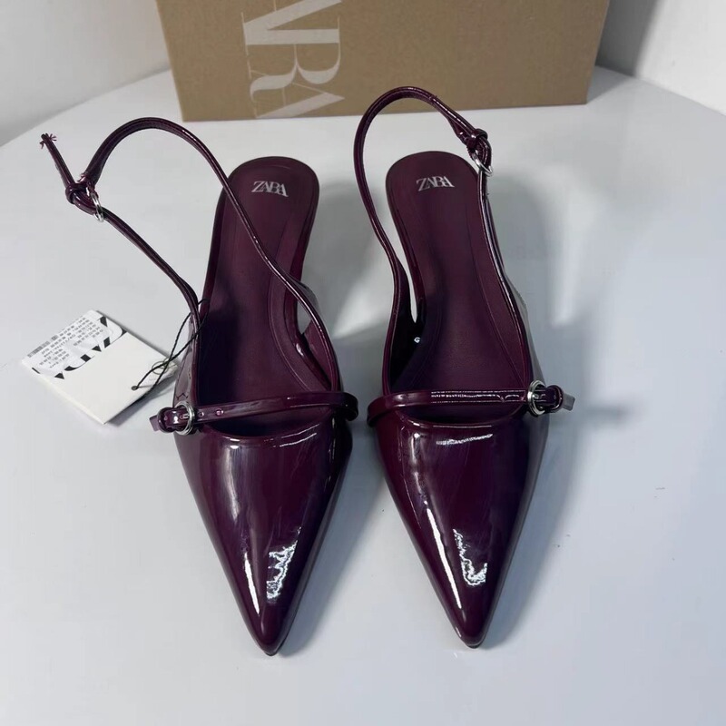 Za 2024 New Women's Shoes Pointed Toe Buckle Back Air Heel Sandals Mule Shoes Bag Heel High Heels Sweet and Versatile