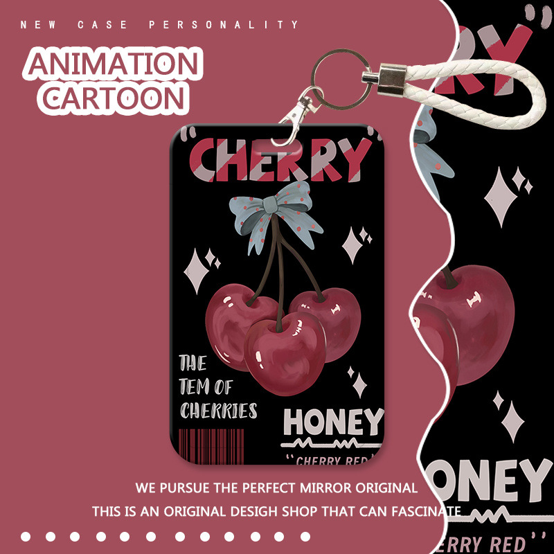 复古风樱桃学生校园卡饭卡套公交地铁羊城通门禁工牌保护硬壳挂绳