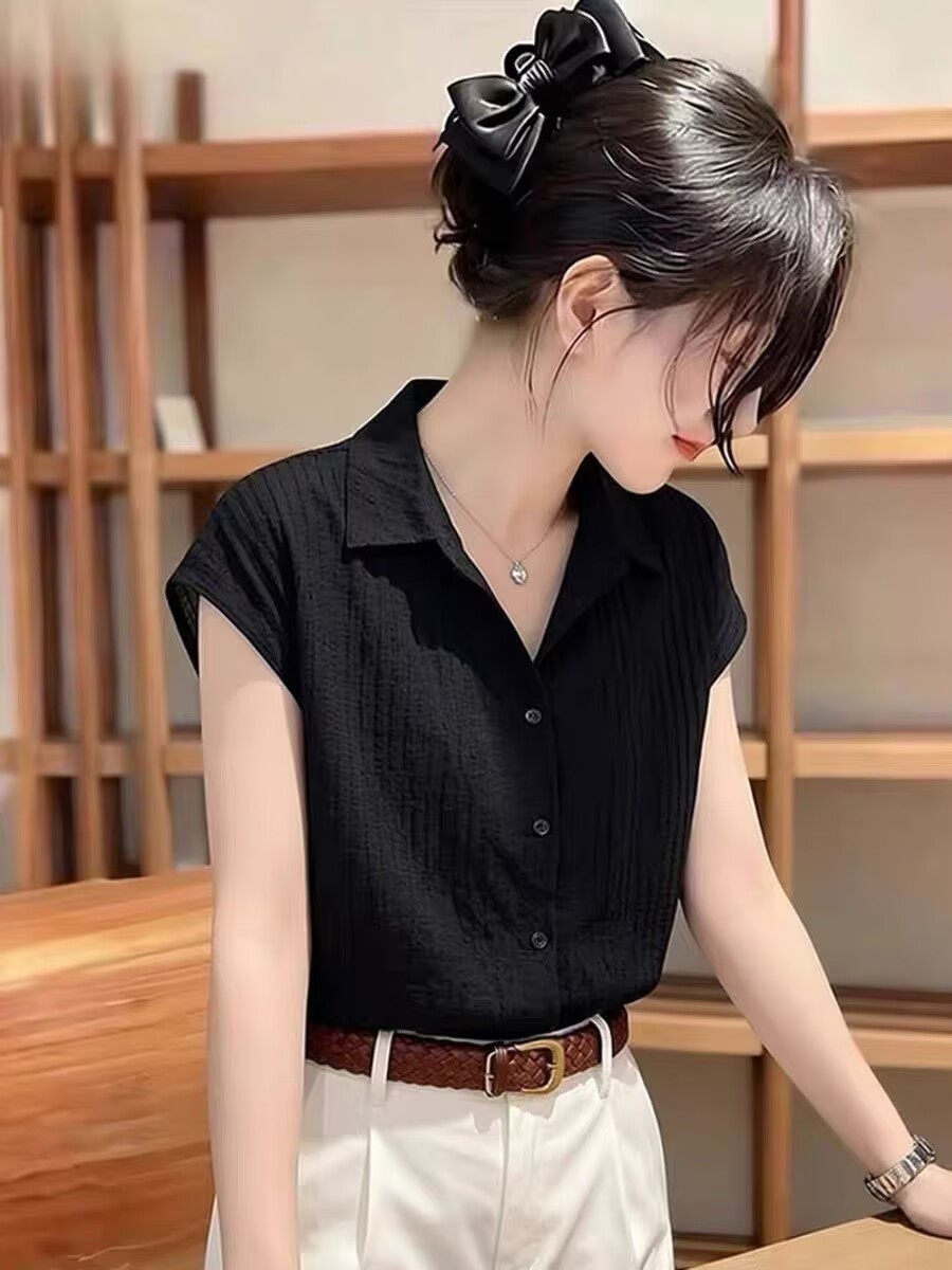 Áo sơ mi polo nữ tay ngắn cổ bẻ màu đen cao cấp — màu đen