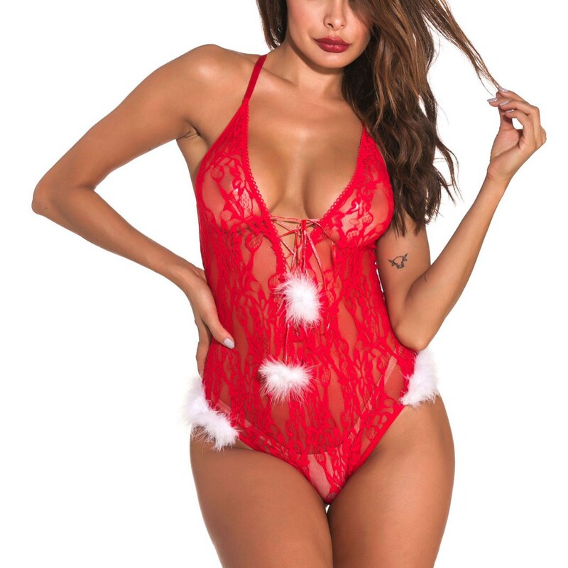 European and American Sexy Lingerie Uniform Temptation Christmas Outfit Christmas Teddy One Piece Lingerie