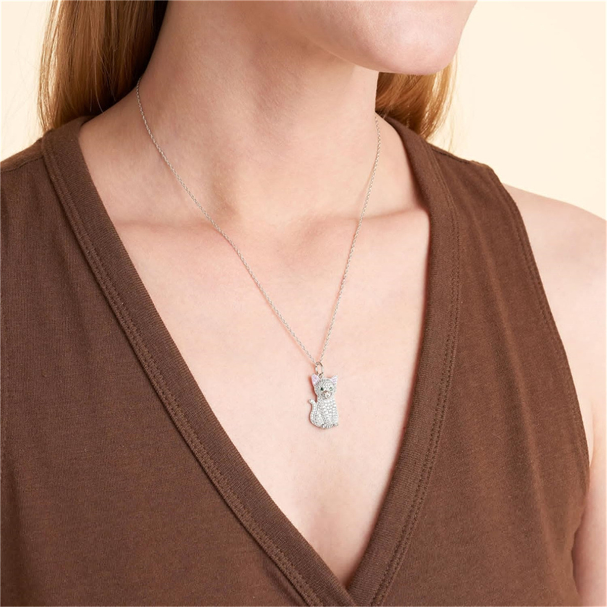 Heißer Verkauf Nette Weiße Katze Anhänger Halskette Exquisite Rosa Ohr Kätzchen Cartoon Halskette Geburtstag Geschenk Schmuck_voghion.com