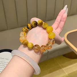 天然水晶手串饰品 日富一日黄虎眼生日礼物男女款 黄虎眼水晶手串