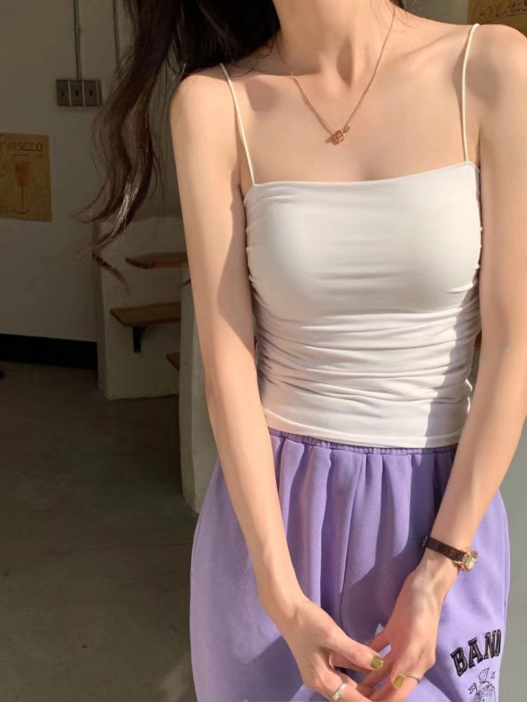 Seda de hielo camisola plisada almohadilla en el pecho de las mujeres verano desgaste interior y exterior de una pieza de belleza tubo trasero superior adelgazante bottoming top