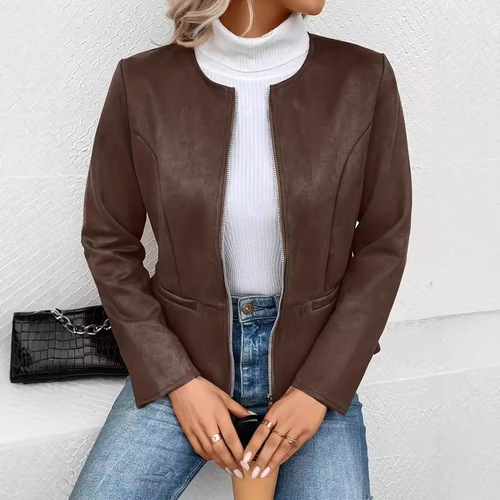 Women's Zipper Long Sleeve Overcoat for Autumn and Winter, Slimming and Elegant, Suitable for Commuting, 2024 Independent Station Best Seller on Wish and Amazon