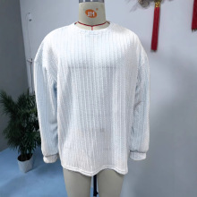 亚马逊独立站欧美爆款男休闲运动装纯色圆领套头提花纹长袖T恤