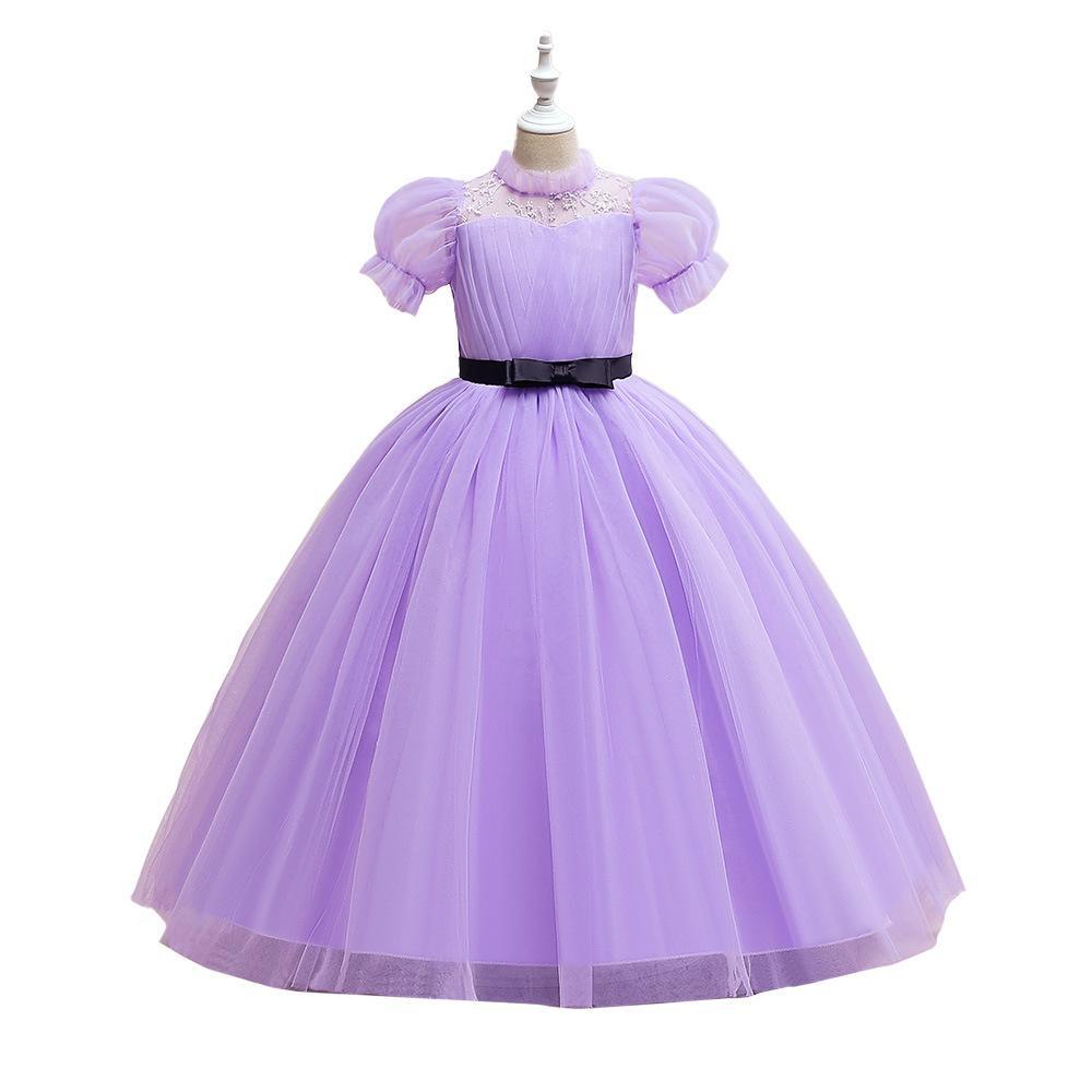 2024 nuevas niñas Vestido de manga burbuja princesa vestido de los niños anfitrión pasarela piano vestido de rendimiento vestido de estilo occidental