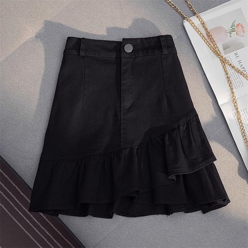 2024 Spring and Summer New Half Skirt White Denim Irregular Ruffled A-Line Skirt High Waist Short Skirt Women's Anti-peek 