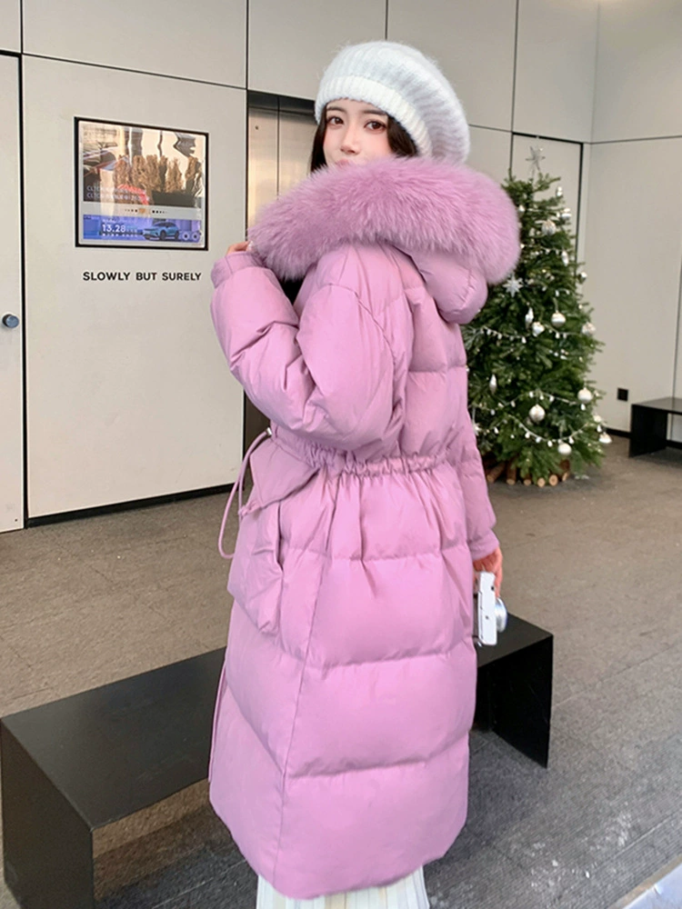 Пуховик, длинный с капюшоном, корейский стиль, plus size