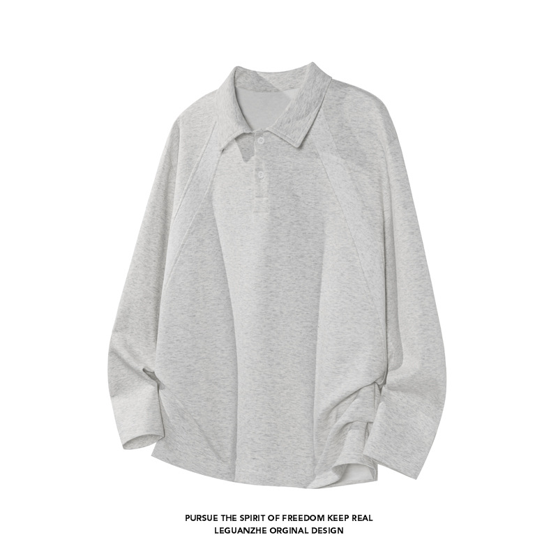 Polo/sweat-shirt en coton chinois à épaules droites, style américain, pour homme, printemps-automne, patchwork déstructuré._voghion.com