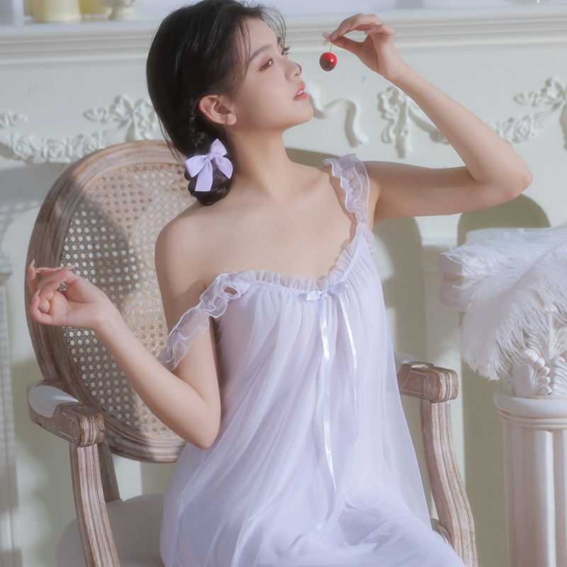 Padded-Free Nightgown, Mesh Modal Women's Summer French Court-Style Pure Desire Sleepwear, Sexy Camisole Loungewear, Cool