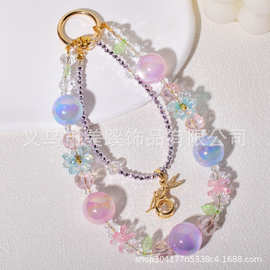 花朵水晶串珠手链手机挂绳女款ins精品手作时尚小清新双链手腕挂