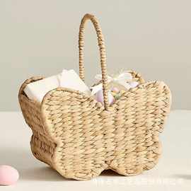 跨境水葫芦草编收纳篮手提蝴蝶造型收纳筐野餐水果零食储物筐提篮