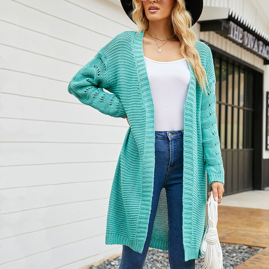 Трансграничная Внешняя торговля, осенне-зимний длинный кардиган Amazon, однотонный европейский и американский женский свободный женский модный свитер