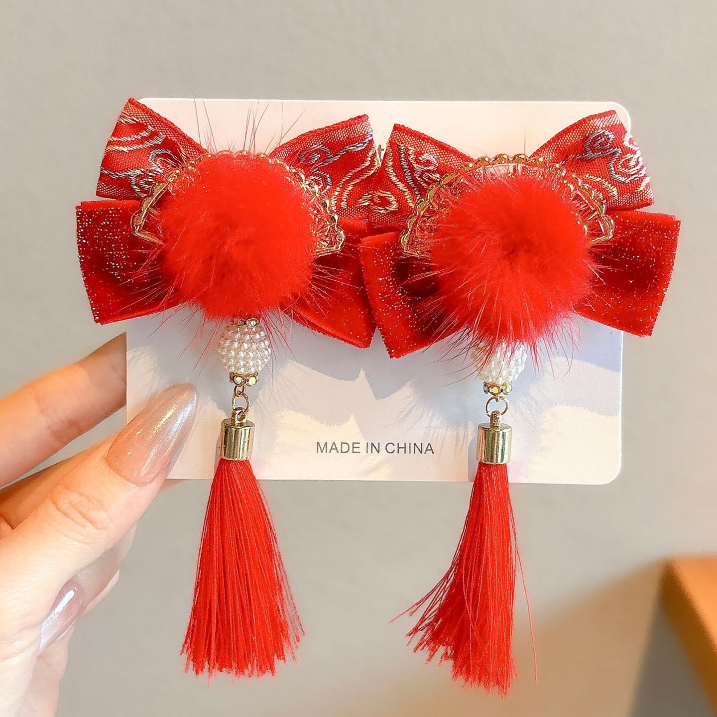 Horquilla Infantil con Borlas Chinas Hecha a Mano para Año Nuevo y Hanfu