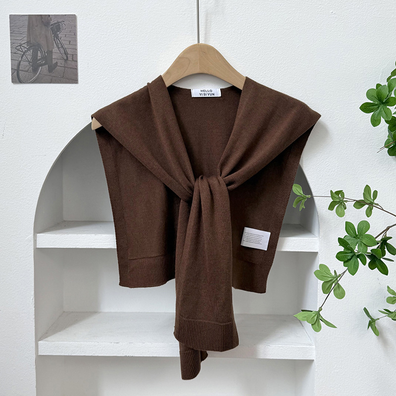 Chal de punto para mujer, versión coreana de primavera y verano, nuevo chal de lana de color sólido de alta gama con cuello falso para habitaciones con aire acondicionado.