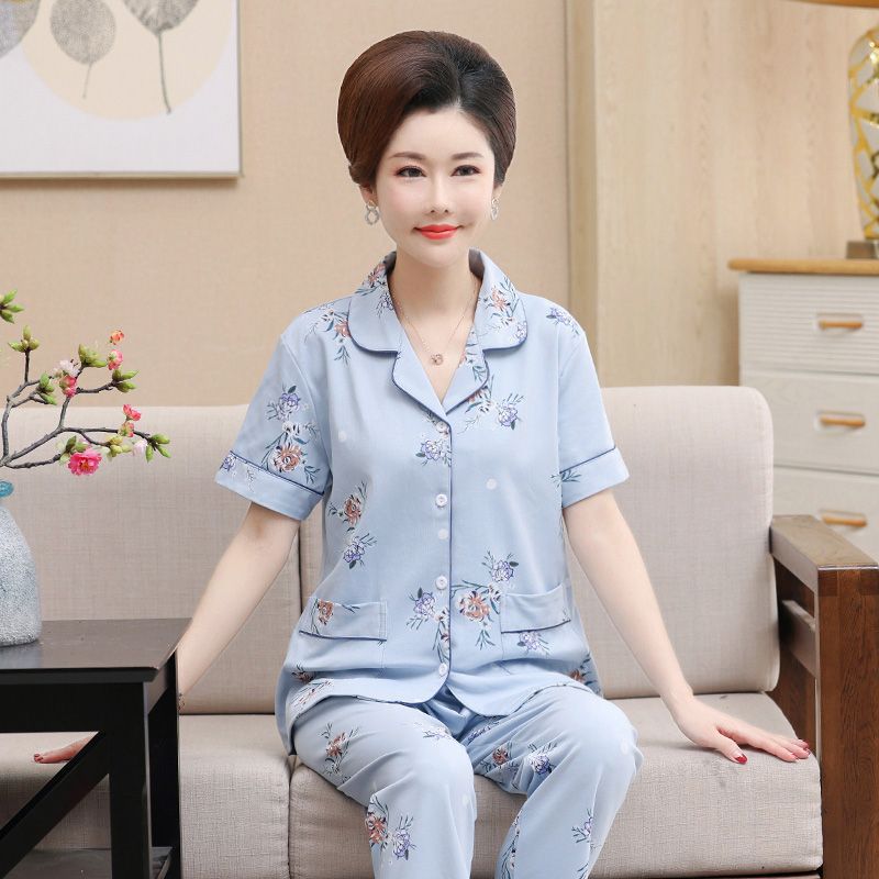 Pijamas de mamá de mediana edad pantalones de manga corta de algodón 100% delgado de verano para mujer ropa para el hogar de algodón de mediana edad y edad avanzada