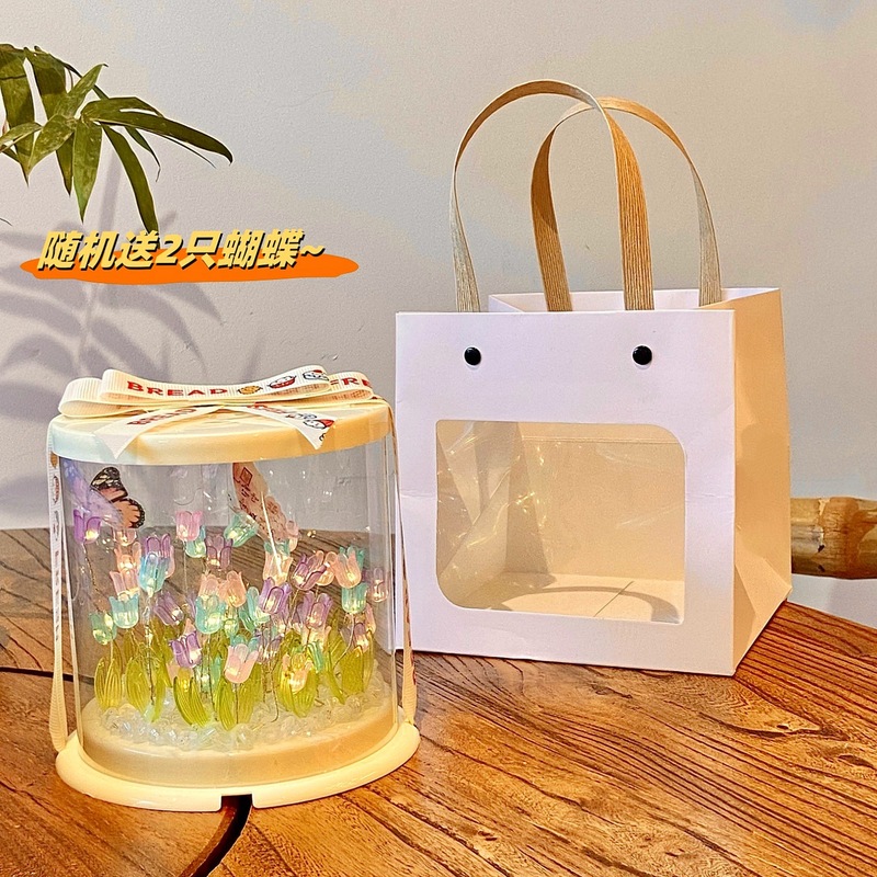 创意礼品蛋糕郁金香玫瑰花束diy小夜灯女生生日手工礼物礼盒摆件|undefined