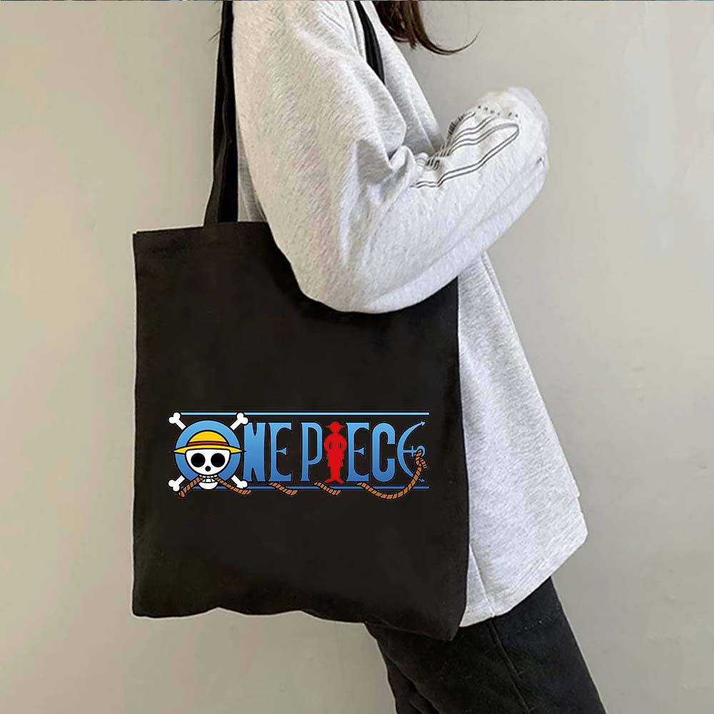 Una pieza de una pieza luffy anime impreso bolsa de lona bolsa de hombro bolsa plegable bolsa de compras