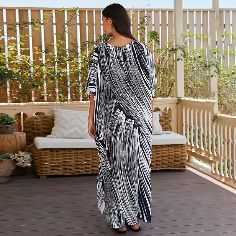 Women's Rayon Tie-Dye Maxi Dress Cover-Up Beach Long Robe Loose Boho Kimono Swimwear Wrap Sun Protection_voghion.com