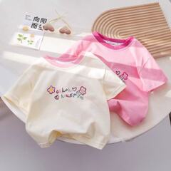 100% コットン女の子半袖tシャツ漫画プリント上着子供の赤ちゃん中小子供服ゆるいカジュアル夏服