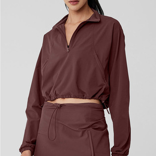 Alo Half Zipper Autumn and Winter Sweatshirt Sports suit Women's High Neck Casual Running Jacket Drawstring Anti-running Light Sports Dress