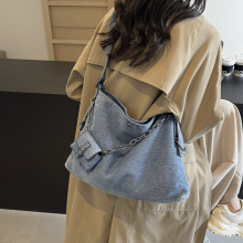 美式复古风牛仔布链条包包女街头机车风单肩包2024新款时尚斜挎包