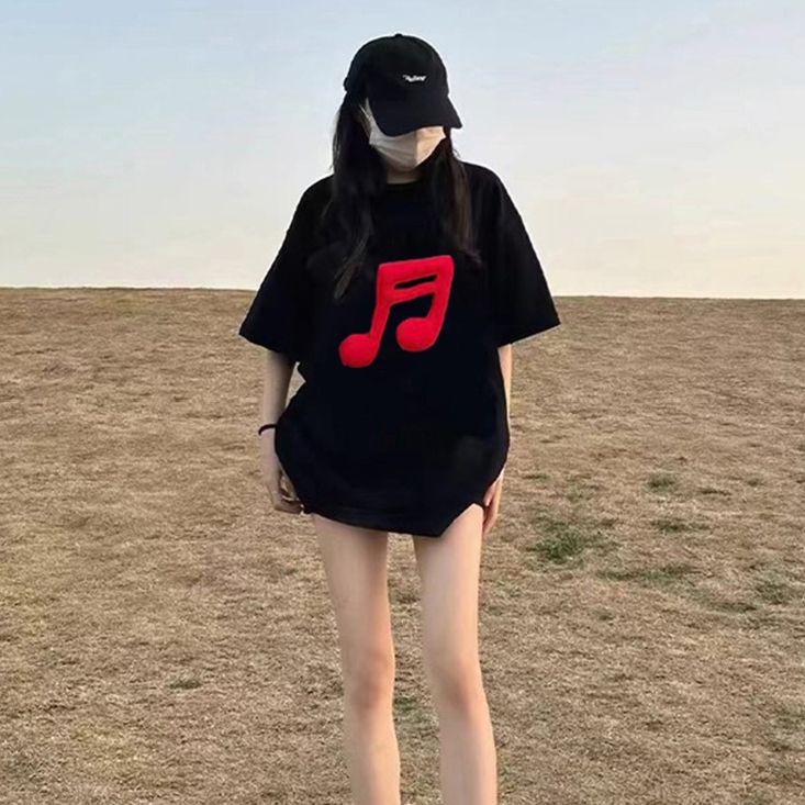 Heavy Weight Cotton Embroidered Short-Sleeved T-Shirt for Women Summer 2025 New Korean Preppy Style Ins Trendy Oversize Top Trendy