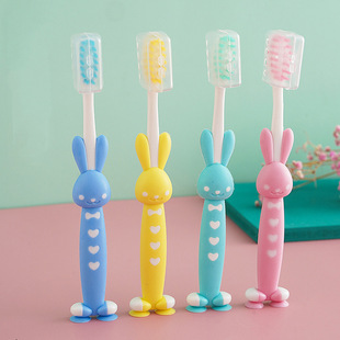Children's Toothbrush Wholesale Bear and Rabbit Cartoon Soft Bristles 4 Pack Macaron Color Cute Baby Toothbrush Wholesale