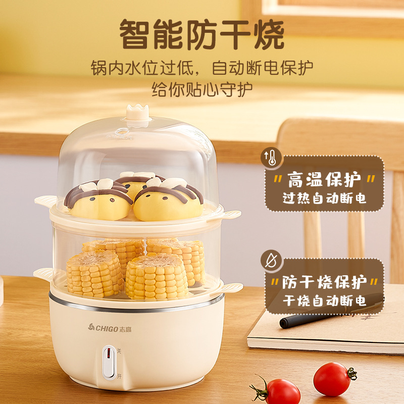 High-Top Dual-Layer Egg Cooker Mini Steamer Egg Maker Egg Custard Multi-Function Small Appliance Gift Wholesale