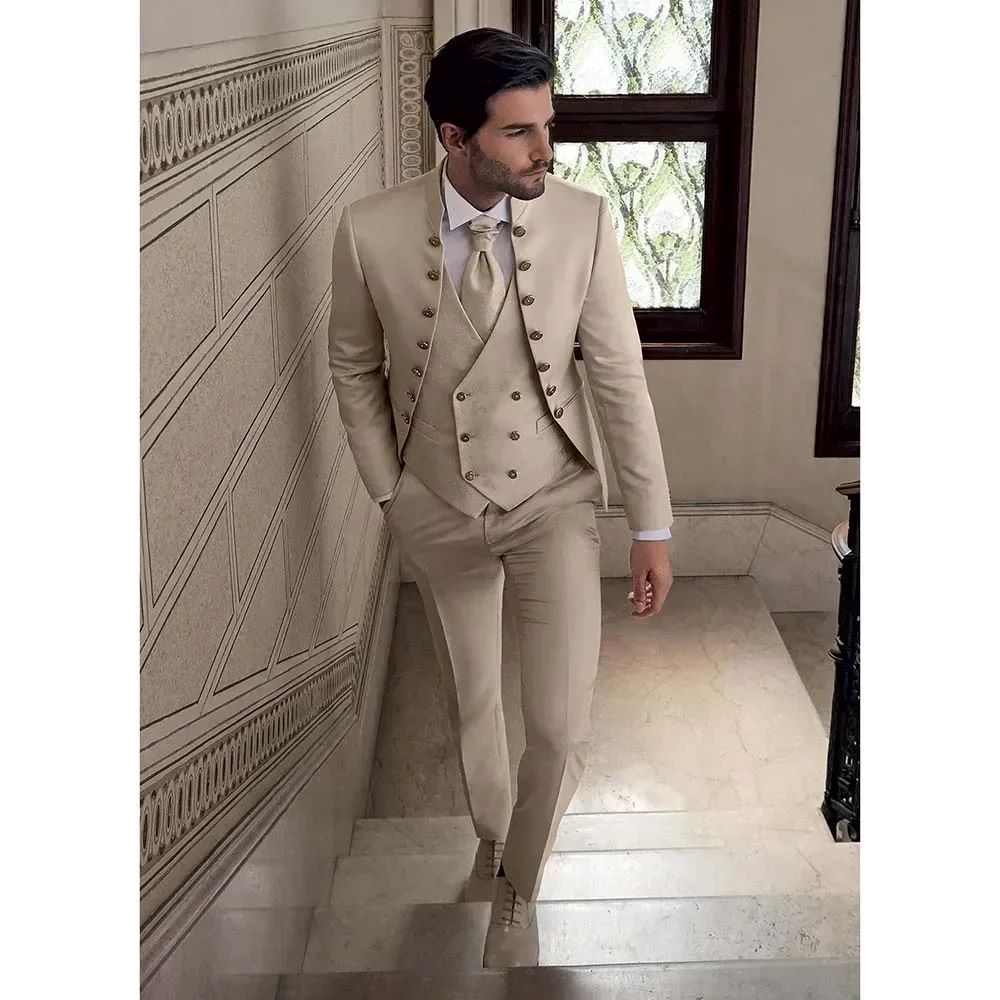 Herrkläder nya fetare och större brudgummens bästa mansdräkt tredelad avslappnad smoking bankettklänningsdräkt för män_voghion.com