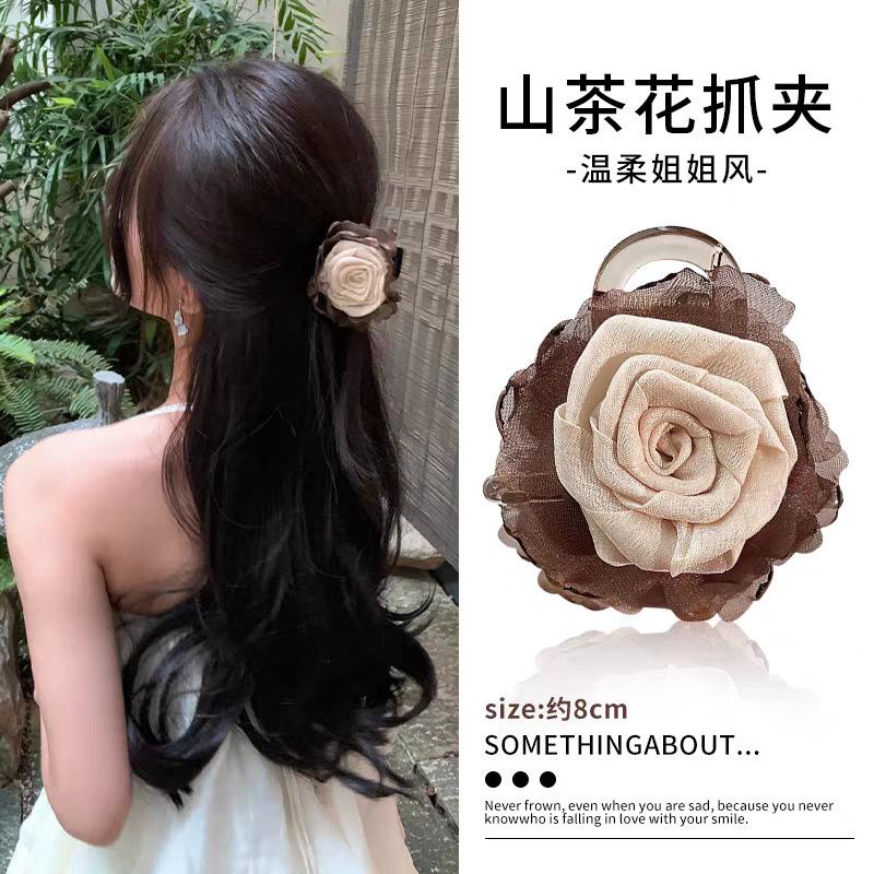 超仙仿真玫瑰花发夹后脑勺气质低马尾百合花朵抓夹氛围感百搭发饰|undefined
