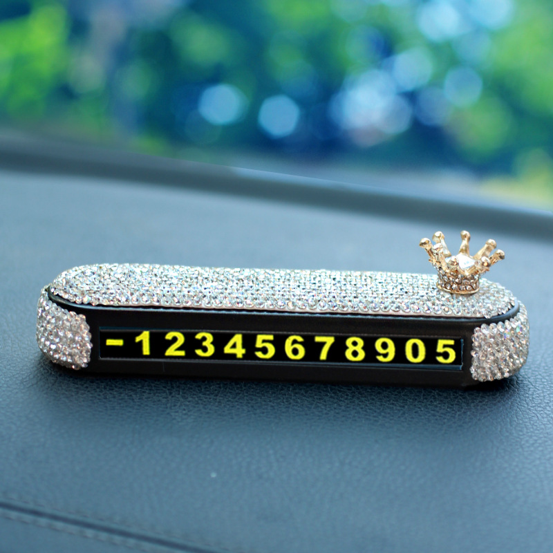 Tarjeta de estacionamiento temporal para automóvil con incrustaciones de diamantes, celebridad de Internet femenina, número de teléfono creativo, tarjeta de transferencia, decoración de automóvil móvil