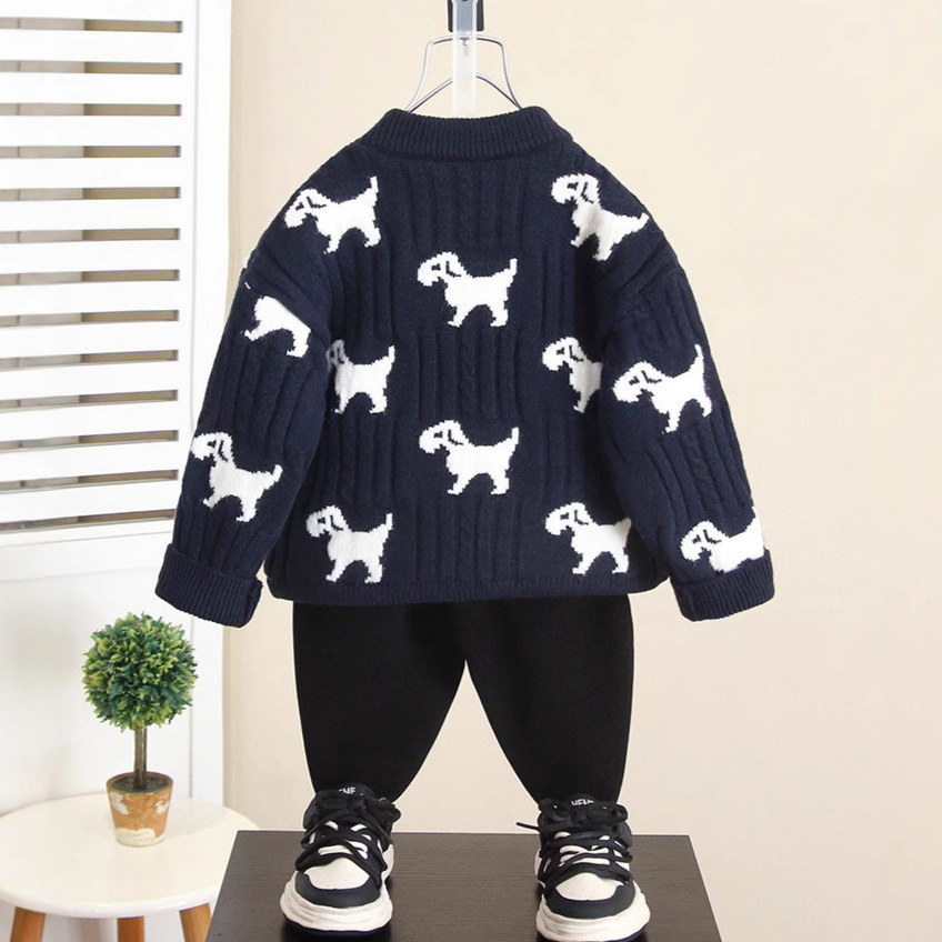 6590 otoño e invierno para niños más suéter de terciopelo 2025 nuevo estilo para niños versión coreana suéter de punto grueso niño bebé ropa de invierno marea