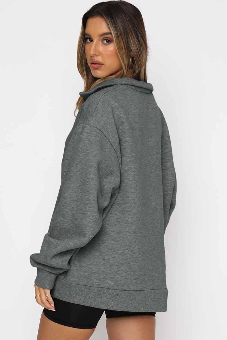 Zipper Collared Solid Color Loose Sweatshirt in Hoodies & Sweatshirts