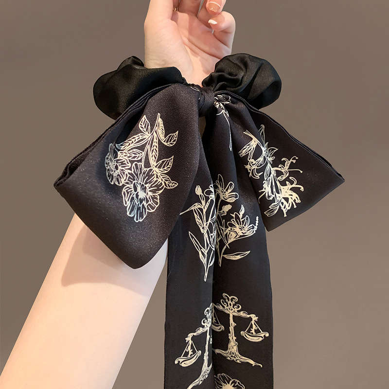 Jane Xiaoxiao estilo francés elegante satén retro super fairy anillo de cabello flotante arco cabello cuerda de cabello de cola de caballo baja cuerda de cabeza