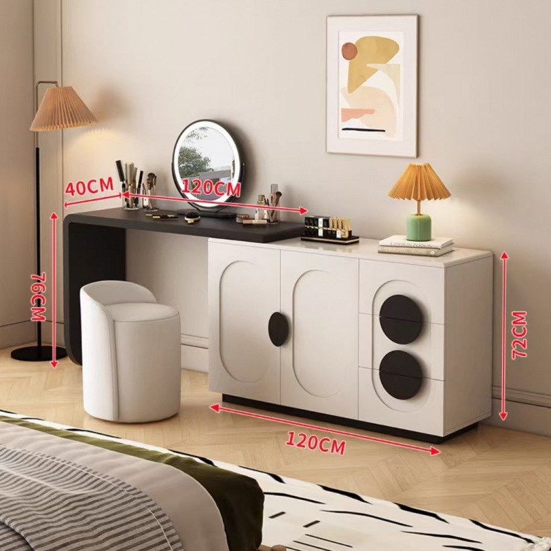 Mesa de maquillaje de sentido premium de diseñador minimalista moderno, armario de almacenamiento de tocador minimalista italiano, dormitorio de estilo crema integrado