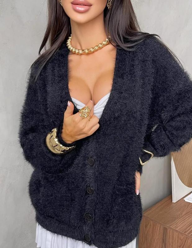 亚马逊女装毛衣慵懒风仿水貂毛绒外套宽松开衫欧美跨境女式开衫|undefined